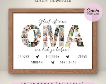 Personalized photo collage for Grandma - a last-minute gift idea for Grandma's birthday or Mother's Day - Canva template for printing.