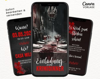 Invitation murder mystery dinner digital invitation card murder mystery party eCard murder mystery dinner Whatsapp invitation animated Mystery Canva template with music