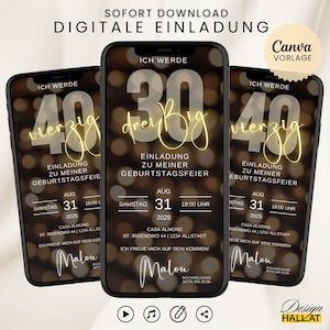 Digitale Einladung zum Geburtstag, personalisierbar, animierte Video eCard mit Musik, Whatsapp Einladung, Canva-Vorlage, Sofort-Download