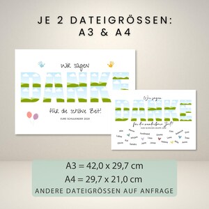 May include: Two white rectangular prints with German text. The word "DANKE" is in large letters with a landscape design. The prints are A3 (16.5 x 11.7 inches) and A4 (11.7 x 8.3 inches) sizes. Includes names.