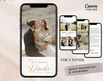 Gracias boda animada "Te decimos gracias" Tarjeta de agradecimiento Whatsapp boda Tarjeta de agradecimiento digital con música y 7 fotos Video eCard Canva