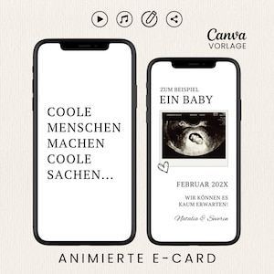Wir bekommen ein Baby Karte digital Schwangerschaft verkünden animiert WhatsApp Baby Reveal Instagram personalisierbar eCard Baby ankündigen
