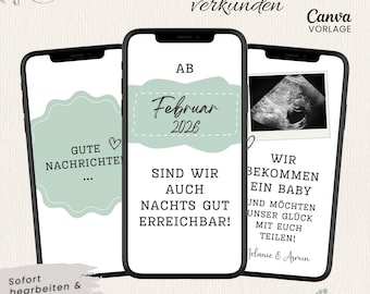 Funny digital pregnancy announcement | Personalized eCard "We're having a baby!" | Animated WhatsApp card with music | Canva template