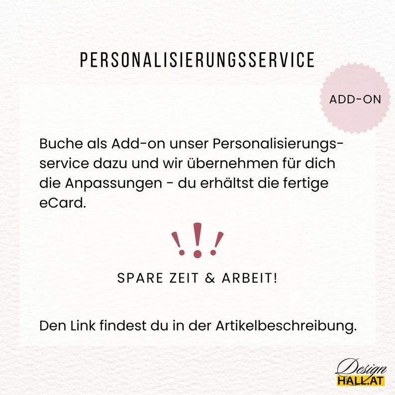 Optional kannst du das Personalisierungsservice dazubuchen. Den Link findest du in der Artikelbeschreibung. Mit dem Service übernehmen wir alle Anpassungen und du erhältst das fertige Einladungsvideo innerhalb von 24 Stunden.