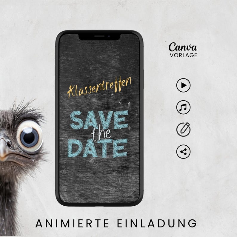 Digitale Einladung Klassentreffen, Canva Vorlage personalisierbar, Digitaler Download, Canva Template Klassentreffen, Save the date eCard animiert, Whatsapp Einladung digital versenden, animierte Videoeinladung Handy, Einladungskarte Abschlussklasse