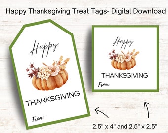 Happy Thanksgiving Treat Tag, Goodies Bag Tag, Thanksgiving Favor Tags, Classroom Party Tags, Pumpkin Gift Tags, PDF, Instant Download