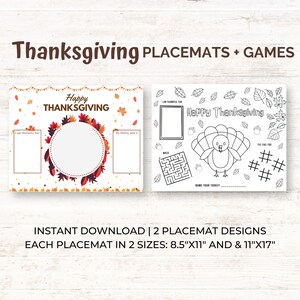 Printable Thanksgiving Placemat, Happy Thanksgiving, Kids Activity, Craft Coloring Page, Placemat Games, Thanksgiving Scavenger Hunt