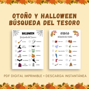 Otoño y Halloween Búsqueda del Tesoro, Descarga digital instantánea, PDF imprimible, Español, Spanish Autumn and Halloween Scavenger Hunt