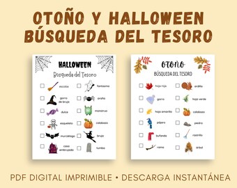Otoño y Halloween Búsqueda del Tesoro, Descarga digital instantánea, PDF imprimible, Español, Spanish Autumn and Halloween Scavenger Hunt
