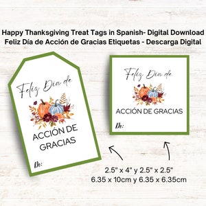 Thanksgiving-traktatielabels in het Spaans, Feliz día de acción de gracias etiquetas en español, Taslabels, Etiquetas calabaza, Agradecimiento, PDF