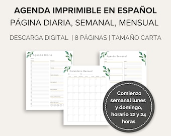 Agenda imprimible español | Planificador diario, semanal y mensual | Planner in Spanish | Descarga digital