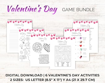 Valentine's Day Games Bundle, Kids Printable Activities, Classroom Party Games (Digital Download, US Letter & A4)
