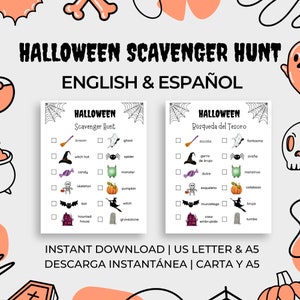 Búsqueda del tesoro de Halloween en español e inglés, Imprimible, Bilingüe, Búsqueda del Tesoro Halloween, Actividad Bilingüe, Español e Inglés