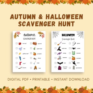 Búsqueda del tesoro de otoño y Halloween imprimible, actividad para niños, juegos de fiesta de Halloween y otoño, descarga digital, tamaños carta de EE. UU. y A5