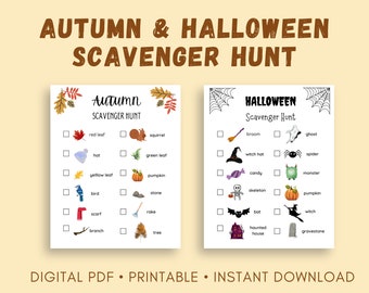 Autumn and Halloween Scavenger Hunt Printable, Kids Activity, Halloween and Fall Party Games, Digital Download, US letter and A5 sizes