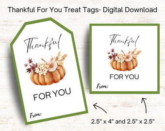 Thanksgiving Gift Tags, Thankful For You Autumn Treat Tags, Classroom Party Bag Tags, Fall Party Favor Tags, PDF, Instant Download