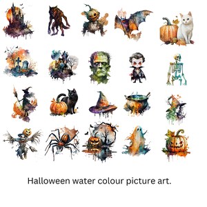 Halloween water colour clip art bundle of 20 + Transparent Background Digital Download PNG - Commercial Use.