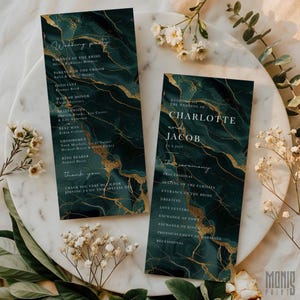 Emerald Green Wedding Program Canva Template, Emerald Wedding Day Timeline, Moody Wedding Program Template, Printable Wedding Program