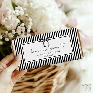 Zwarte streep bruiloft chocoladereep wrapper sjabloon bewerkbare leuke strik reep wrapper zwarte streep reep wrapper sjabloon