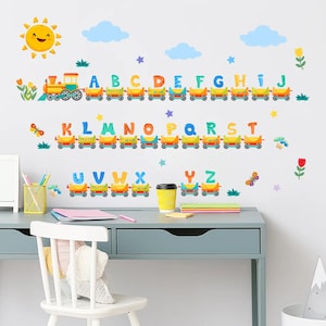 Easily Removal! Children wall stickers, alphabet cartoon train wall sticker, educational kids room decoration wall sticker for boy and girls