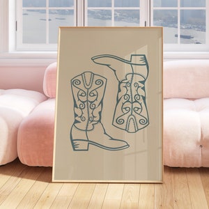 Blue Cowboy Boots Print Minimalist Southern Wall Art Girly Blue Poster Vintage Western Cowgirl Art Cute Apartment Print