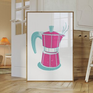 Coffee Hand drawn Risograph colors Wall Art Kitchen print Instant download cute coffee Hand drawn risograph colors blue pink trendy kitchen