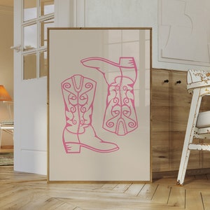 Coastal Cowgirl Boots Print Minimalist Southern Wall Art Girly Pink Poster Vintage Western Cowgirl Art Cute Apartment Print