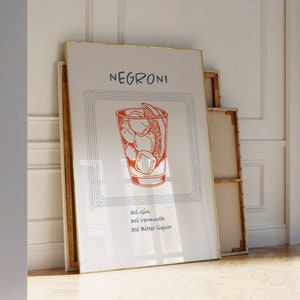 Negroni Cocktail Print, Minimalist Alcohol Prints, Bar Cart Prints, Classic Cocktail Wall Art, Retro Wall Art, Minimalist Wall Art