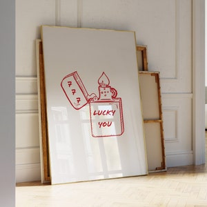 Lucky you 777 lichtere muurkunst, preppy muurkunst Hand geïllustreerd, coquette kamerdecor direct downloaden