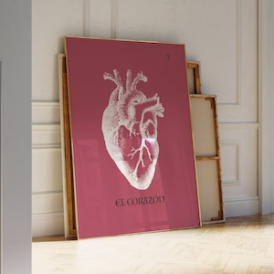 El Corazon Meksykańska loteria Wydrukuj Natychmiastowe pobranie Meksykańska sztuka ścienna Czerwono-biała