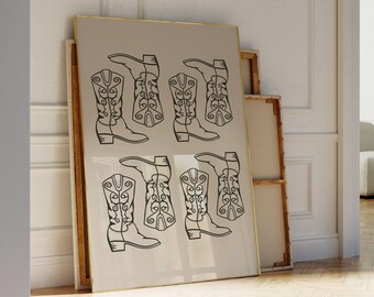Black Boots Cowgirl Print Western Art Print Minimalist Western Poster Western Boho Wall Art Wild West Print Black Retro Art Digital Download