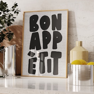 Bon Appetit Poster, Typography Print, French Quote Wall Art, Background Paper Kitchen Wall Art, Maximalist Kitchen Print, Instant Download
