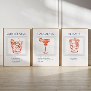 Set of 3 Cocktail Prints, Minimalist Alcohol Prints, Bar Cart Prints, Classic Cocktail Wall Art, Retro Wall Art, Minimalist Wall Art