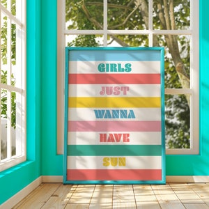 Girls Just Wanna Have Sun Wall Art  Funny Quote Print Pink Bedroom Wall Art Trendy Gallery Wall Print Girly Wall Art