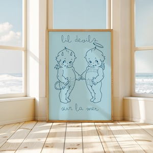 Lil Devils Sur la mer | Kewpie Blue Wall Art | Digital Download Print