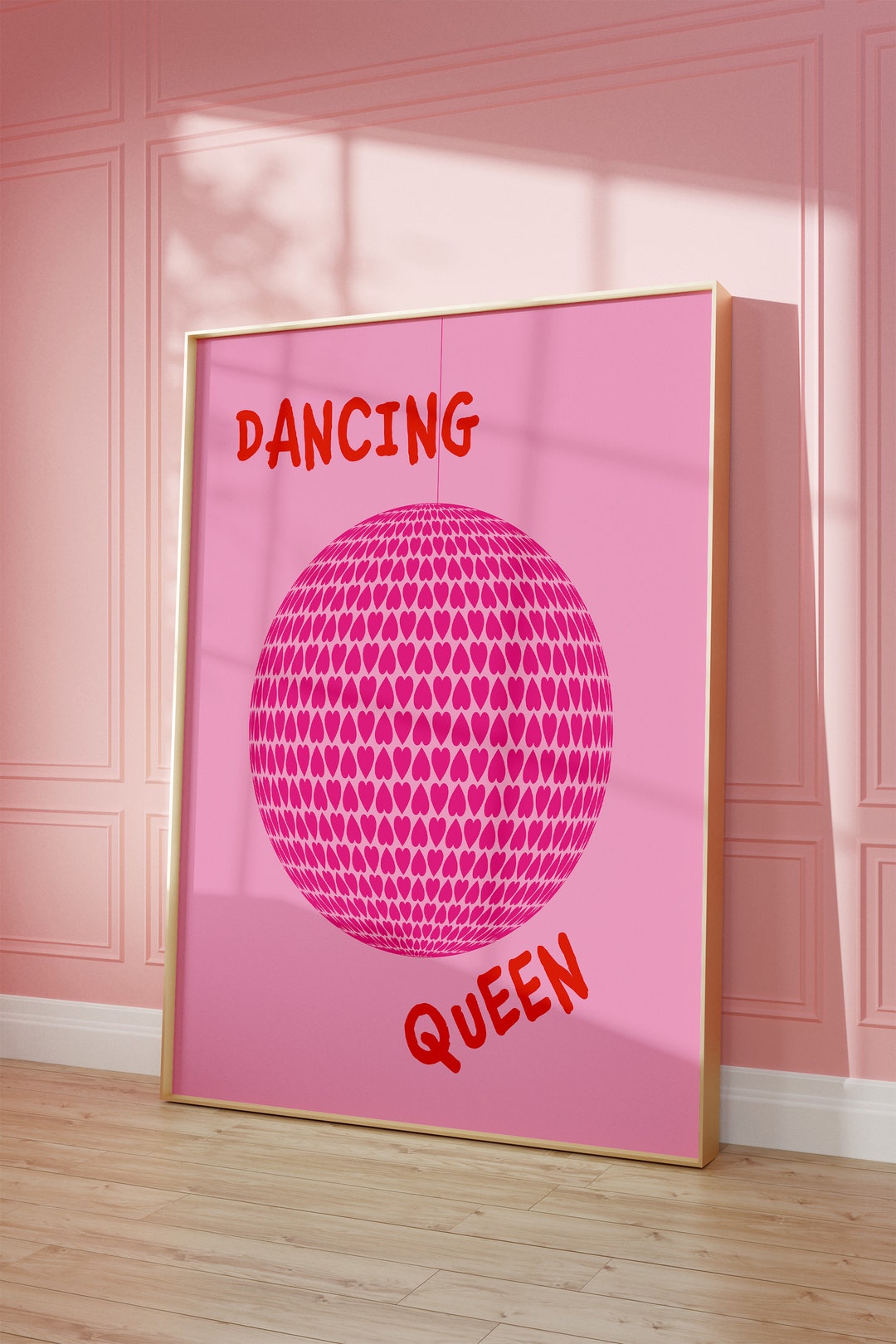Dancing Queen Disco Ball Heart Coquette Wall Art, Preppy Wall Art Hand ...
