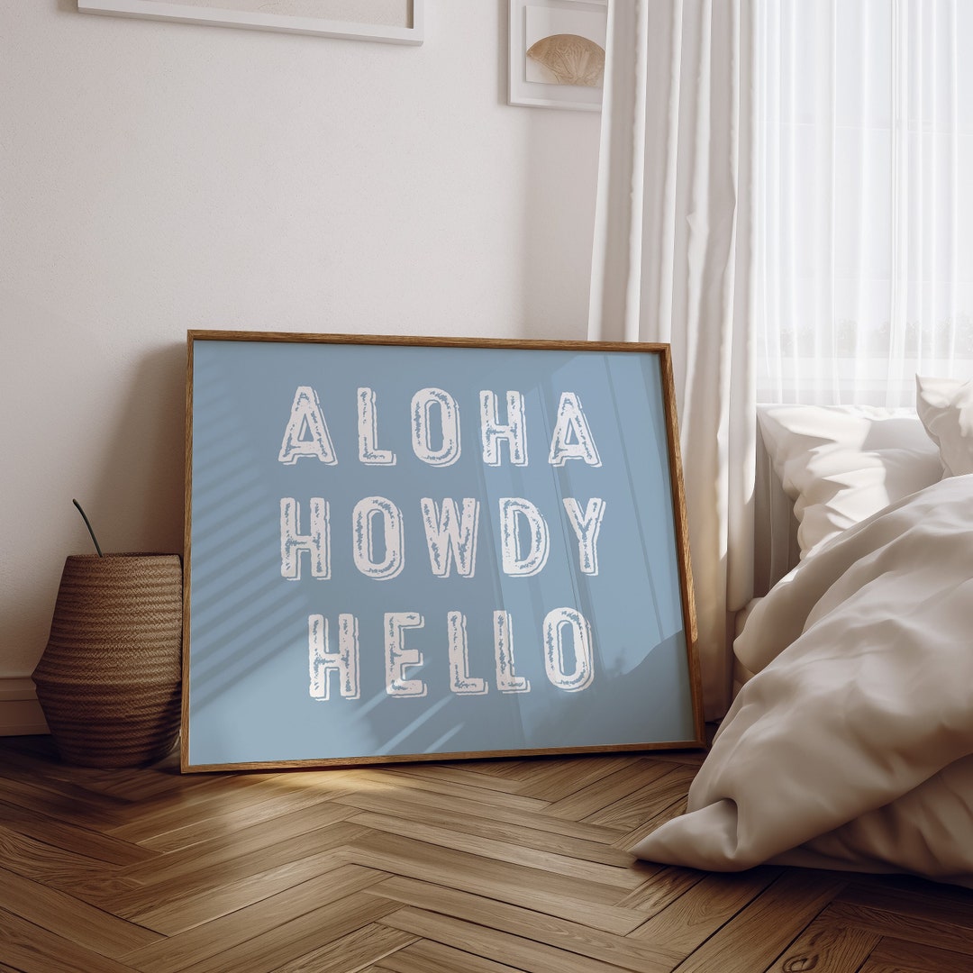 Aloha Howdy Hello Print Coconut Girl Print |blue and White| Coastal ...