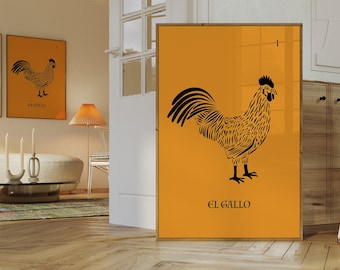 El Gallo Impresión Loteria Arte Impresión Digital Vintage Cartel México Arte Impresión México Pared Arte Decoración Mexicana