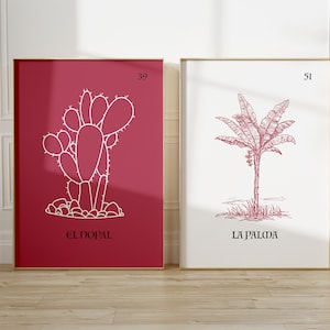 Set 2 Drucke El Nopal y la Palma mexikanische Lotterie Druck Sofortdownload Loteria Mexiko Wandkunst Mexiko Vintage Kunst
