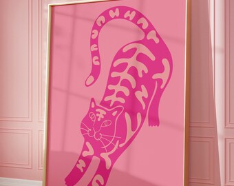 Matisse Pink Cat Print Pink Light Cat Poster Maximalist Decor Dopamine Aesthetic Funny Cat Art Poster stampabile, Download digitale