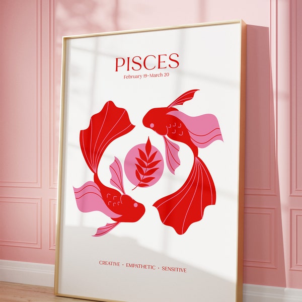 PISCES POSTER Print, Pisces zodiac gift, Astrology Print Poster, Gift for Pisces, Spiritual wall art, instant download