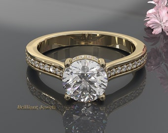 Hidden Halo Luxury Engagement Ring 1, 2, 3 Carat IGI Certified Round Lab Diamond / Moissanite, 14KT Solid Gold Platinum, Affordable Bridal