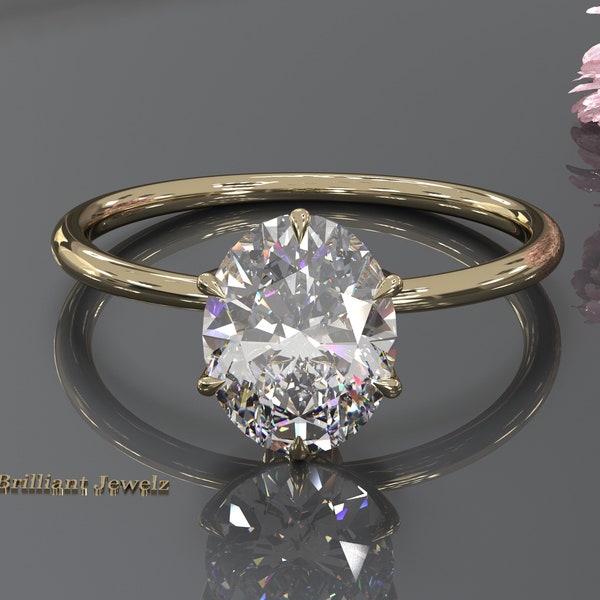Petite Solitaire Oval Lab Diamond Ring - 1ct IGI Certified Center Diamond - Solid Gold / Platinum, Affordable Elegant Engagement Ring