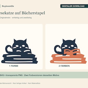Reading Cat on a Stack of Books SVG Plotter File | Manga-Inspired Cat Design | 1 and 2 Colors