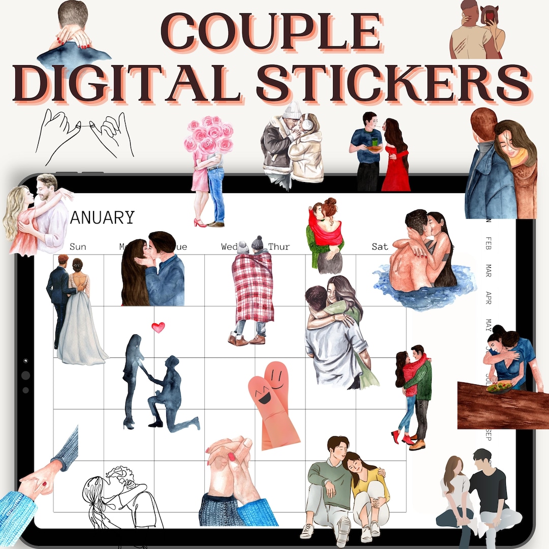 Romantic Couple Stickers: Digital Planner PNG Stickers (individual ...