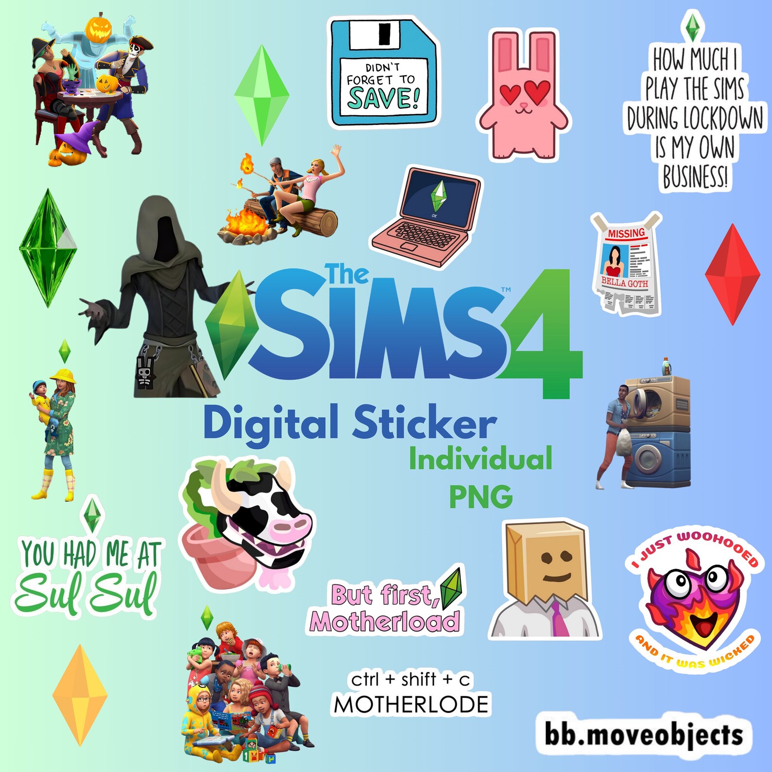 The Sims 4 Sticker Pack: Plumbob Game Stickers (PNG Digital Download ...