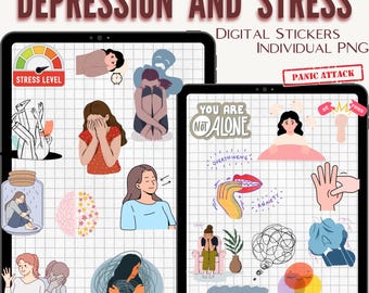 Depression and Stress Stickers, Anxiety Planner Stickers (PNG)