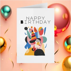 Tarjeta abstracta de cumpleaños para mujer: saludo artístico colorido / Tarjeta de arte moderno hecha a mano para ella