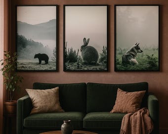 Afdrukbare muurkunstset bosdieren – 5 digitale dierenprints | Bos kinderkamerdecoratie | Direct downloaden