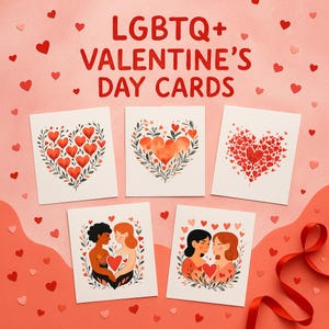 Cartões LGBTQ+ para o Dia dos Namorados – Pacote com 5 Cartões Ilustrados | Papelaria para o Dia dos Namorados, Amor e Amizade